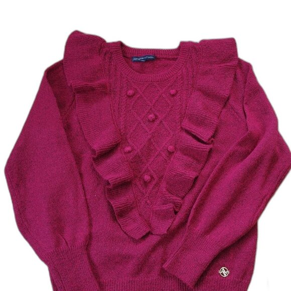 Adrienne Vittadini Red Knit Sweater with Ruffles Size Small - Picture 2 of 8